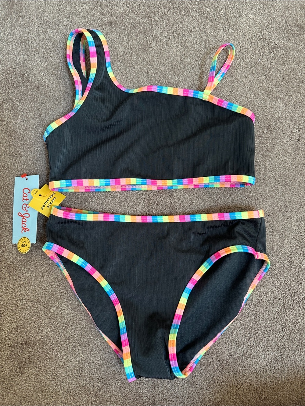 Cat & Jack Black Girls' Two-Piece Bikini with Rainbow Trim
